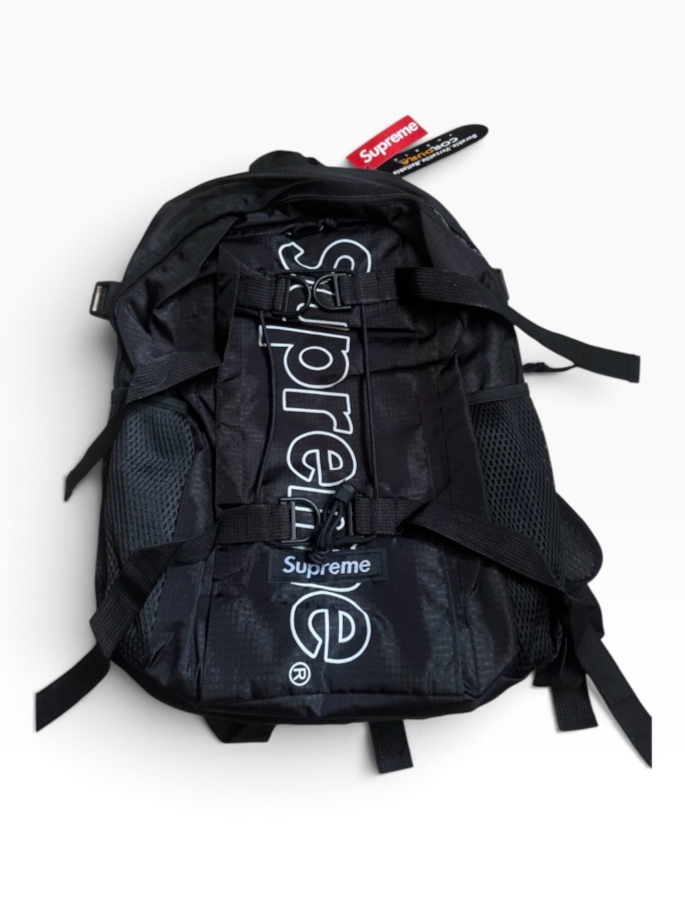 Supreme Black Backpack with White Logo Detailing